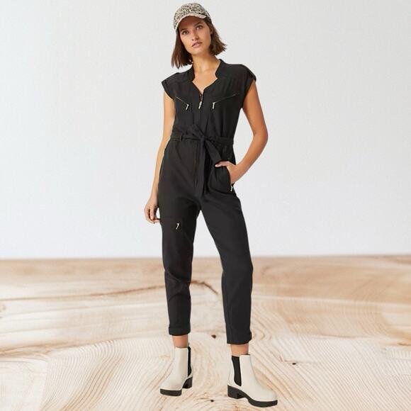 Anthropologie Halsey Black Utility Jumpsuit Sz M Sexy Badass Style Cap Sleeves - Picture 1 of 13